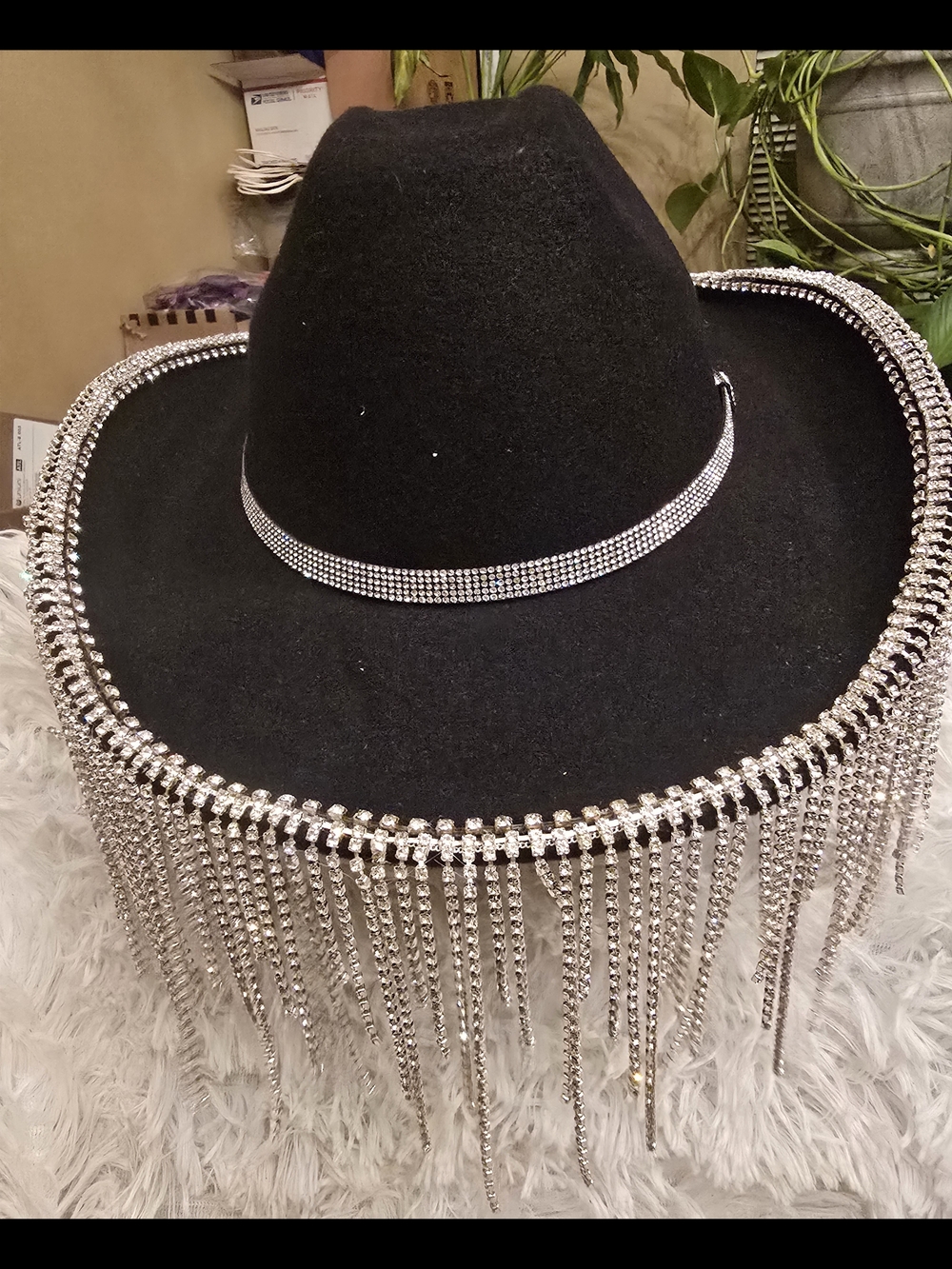 Black Rhinestone Fringe Western Hat - Fashion Statement Piece